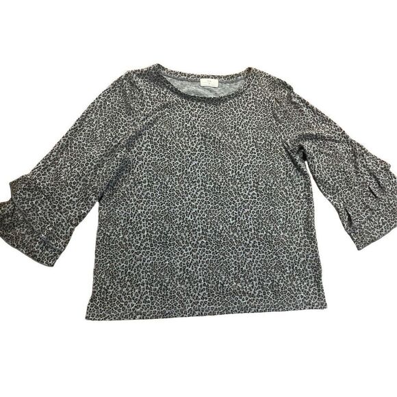 Anthropologie T.La Chelsea Ruffled Tee Leopard Print Ruffle Sleeve Top medium gr - Picture 3 of 11